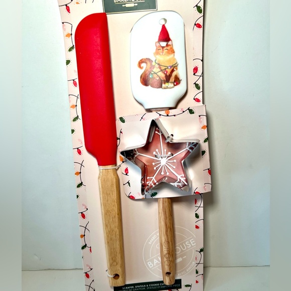 Christmas Kitty Cat Silicone Spatula w/ Long Food Scraper + Star Cookie Cutter - Picture 3 of 7